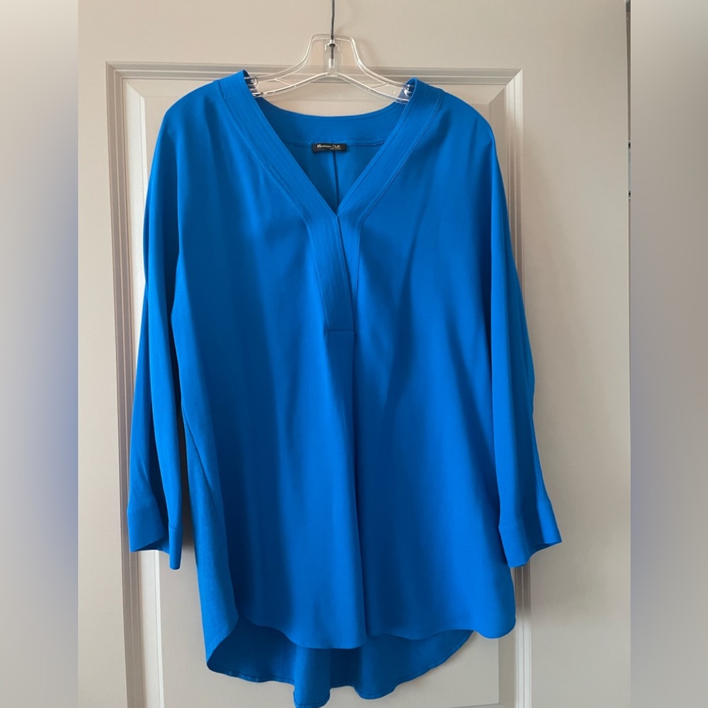 Massimo Dutti royal blue v neck blouse